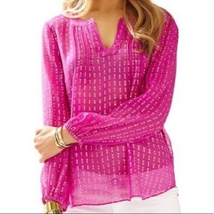 Lilly Pulitzer Crinkle Clip Silk Jaquard Colby Top